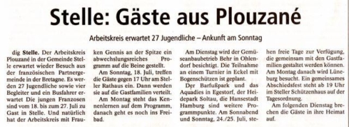 Jugendliche aus Plouzané in Stelle im Juli 2010 - Winsener Anzeiger